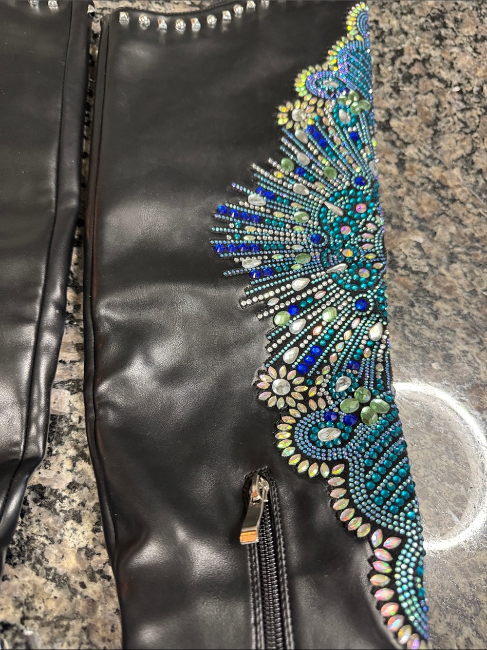 Azalea Wang Over-the-Knee Boots Blue Peacock design and Stud Details NEW 6 - Picture 7 of 17